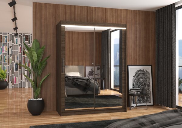 Zrcadlová skříň s LED osvětlením 150 cm TABRIS - tmavě hnědá