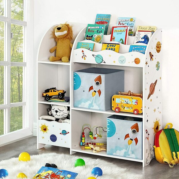 SONGMICS Dětský regál na knihy a hračky vesmírné motivy 93 x 100 x 30cm