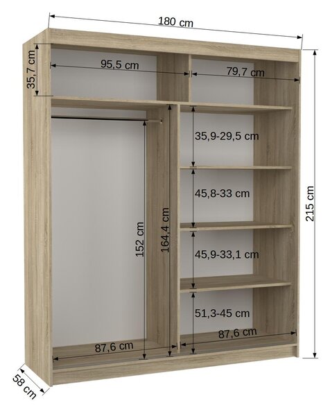Zrcadlová šatní skříň 180 cm GAMRIS - tmavě hnědá