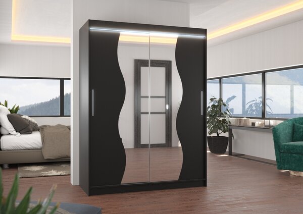 Skříň se zrcadlem a LED osvětlením 150 cm TAFLA - černá