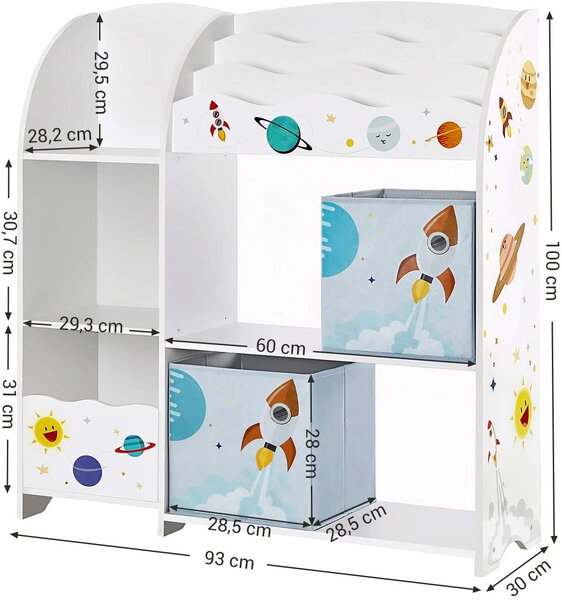 SONGMICS Dětský regál na knihy a hračky vesmírné motivy 93 x 100 x 30cm