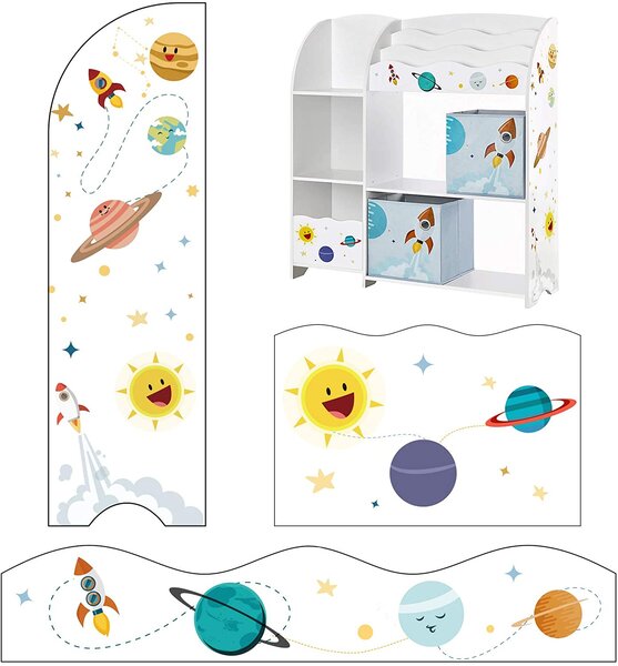 SONGMICS Dětský regál na knihy a hračky vesmírné motivy 93 x 100 x 30cm