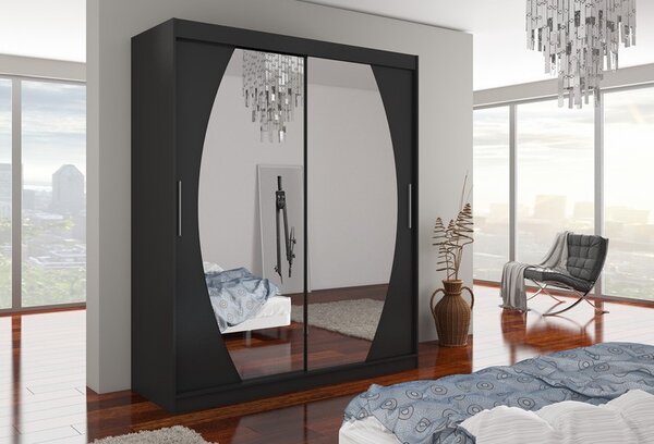 Šatní skříň se zrcadlem 180 cm ZABRIX - černá