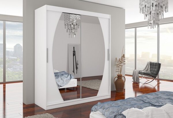 Šatní skříň se zrcadlem 180 cm ZABRIX - bílá