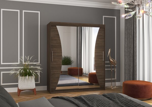 Šatní skříň se zrcadlem 180 cm ZADLIA - tmavě hnědá