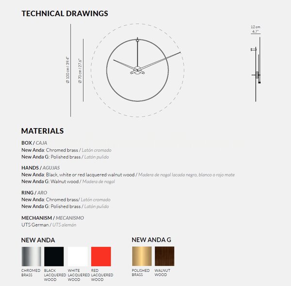 Designové nástěnné hodiny Nomon New Anda L black 100cm