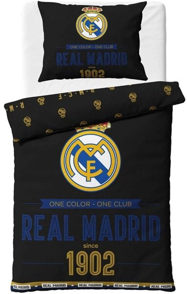 Bavlněné ložní povlečení FC Real Madrid - motiv Royal Black - 100% bavlna Renforcé - 70x90 cm +140x200 cm