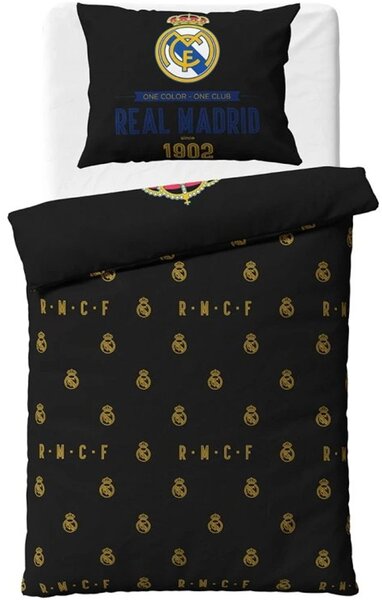 Bavlněné ložní povlečení FC Real Madrid - motiv Royal Black - 100% bavlna Renforcé - 70x90 cm +140x200 cm