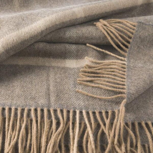 Deka Supersoft vlna / Caregora Angora Grey Silver Windowpane Check 190 x 136cm - John Hanly