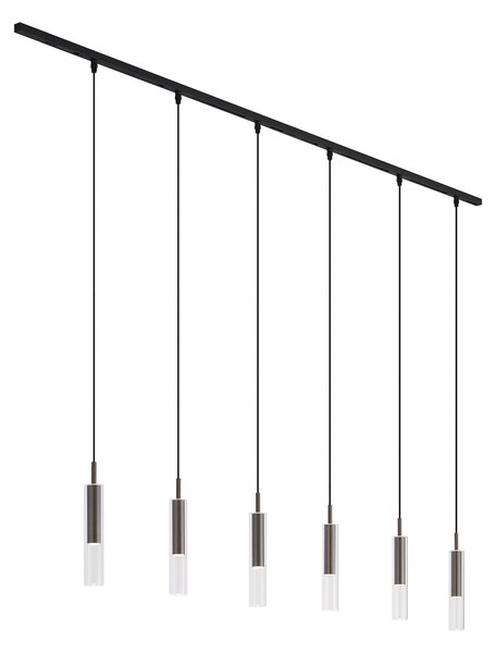 Moderní kolejnicový systém černý s 6 závěsnými svítidly tmavě bronzové barvy 1-fázový - Slimline Loyce