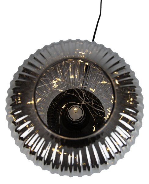 Stolní lampa Art Deco černá s kouřovým sklem vč. světelného kabelu E27 - Karel