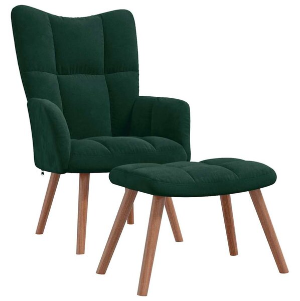 Relaxační křeslo se stoličkou tmavě zelené samet 328064