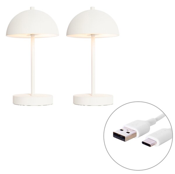 Sada 2 venkovních stolních lamp bílé dobíjecí vč. LED 3-krokové stmívatelné - Keira