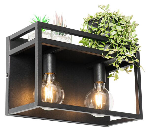 Chytrá nástěnná lampa černá s policí včetně 2 WiFi G95 - Cage Rack