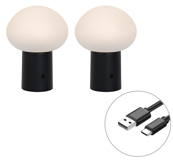 Sada 2 dobíjecích LED stolních lamp hříbek černý - Louise
