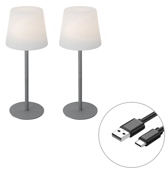 Sada 2 šedých dobíjecích stolních lamp 40 cm IP54 - Jude