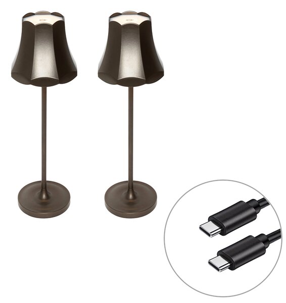 Sada 2 retro stolních lamp tmavě bronzová dobíjecí IP44 - Granny