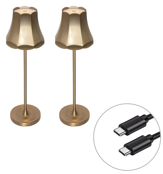 Souprava 2 retro stolních lamp růžové zlato dobíjecí IP44 - Granny