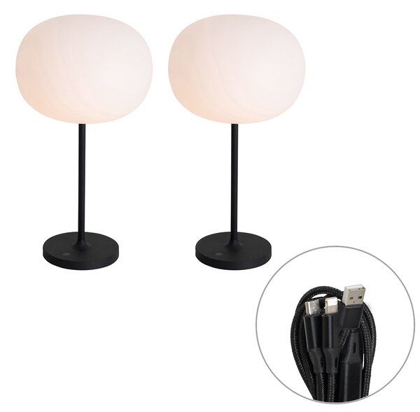 Sada 2 moderních dobíjecích stolních lamp bílých - Maloi