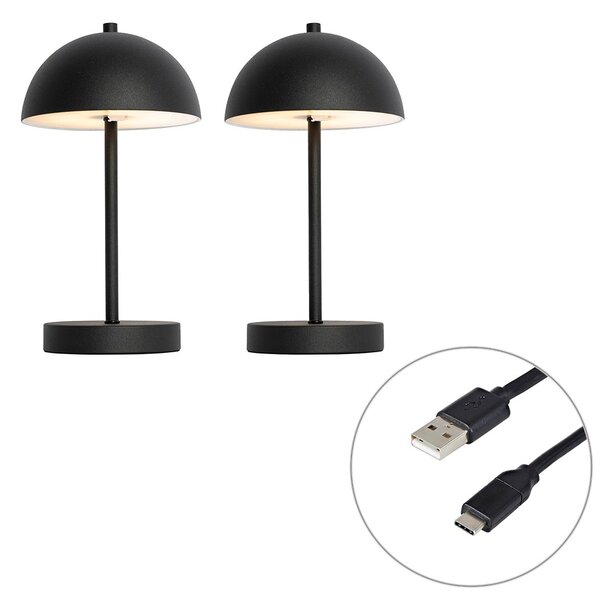 Sada 2 venkovních stolních lamp houba černá dobíjecí - Keira