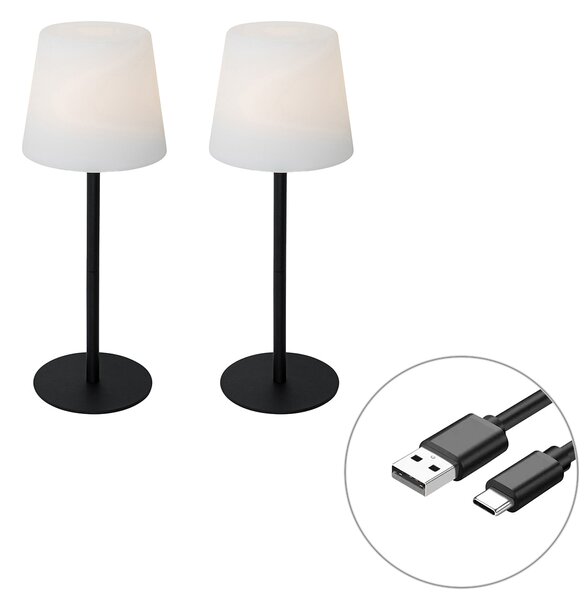 Sada 2 černých dobíjecích stolních lamp 40 cm IP54 - Jude