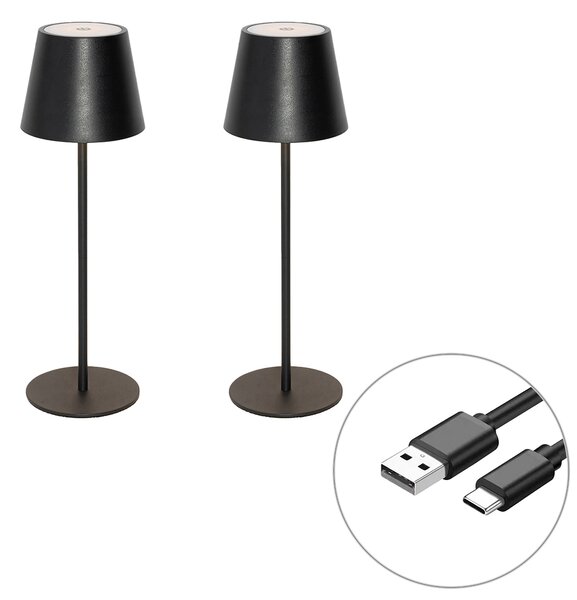 Sada 2 stolních lamp černých se stmívačem a dobíjecí - Murdock
