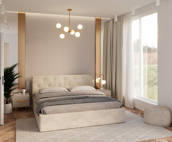 Čalouněná postel MIRAGE 90x200 Krémová Trinity s úložným prostorem kovový rošt