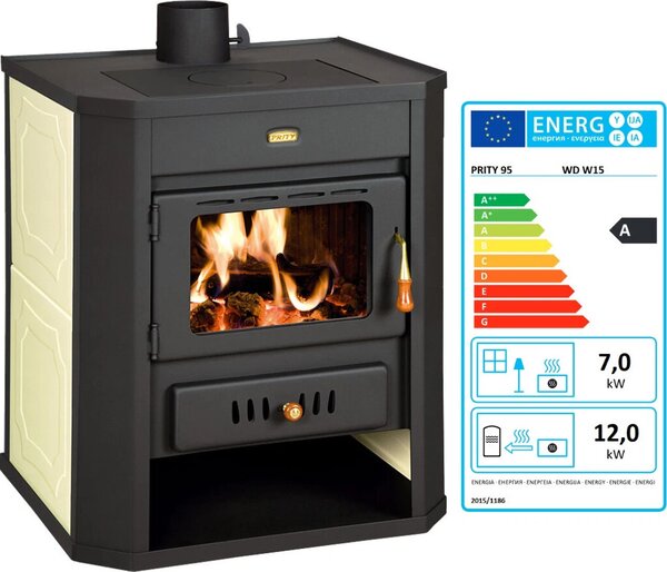 Krbová kamna PRITY WD W15 s vodním výmníkem Kamna pro ústední topení - 19 Kw