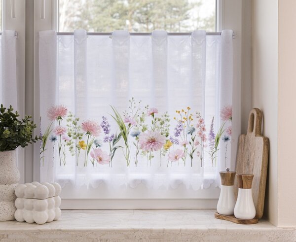 Záclona žakárová, Růžová louka, bílá 50 cm