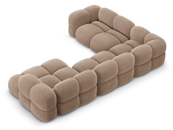 Hnědá sametová rohová pohovka (levý roh/do "U") Loretto – Cosmopolitan Design