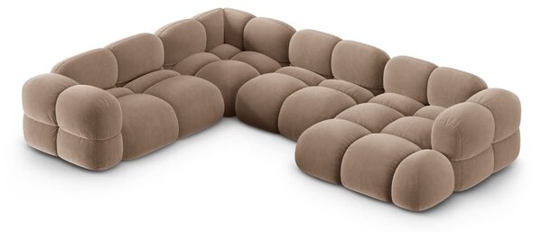 Hnědá sametová rohová pohovka (levý roh/do "U") Loretto – Cosmopolitan Design