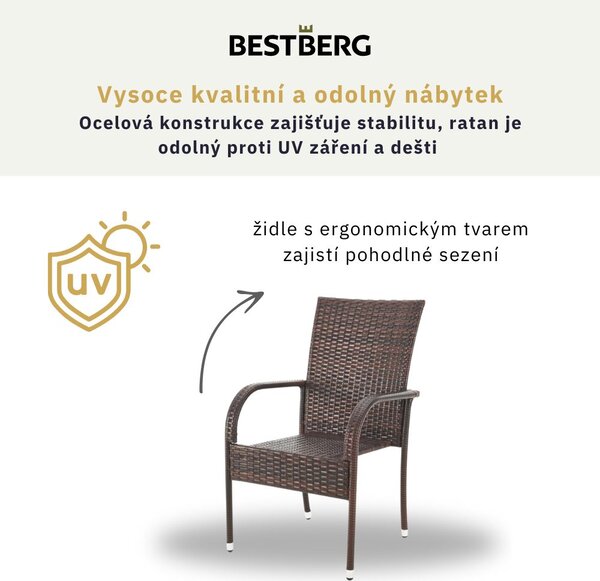 7dílný zahradní jídelní ratanový set BestBerg Capton BBRF-17786BR / hnědá