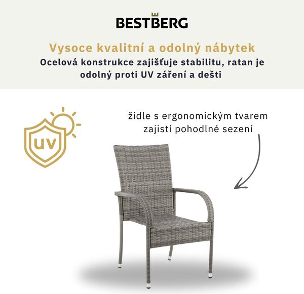 7dílný zahradní jídelní ratanový set BestBerg Capton BBRF-17786G / šedá