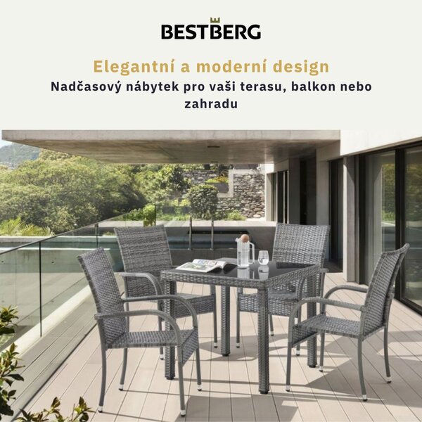 5dílný zahradní jídelní ratanový set BestBerg Capri BBRF-17785G / šedá
