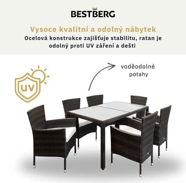 7dílný zahradní jídelní ratanový set s polstrováním BestBerg BBRF-80B / hnědá/béžová