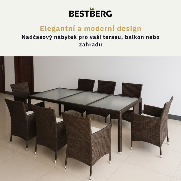 9dílný zahradní jídelní ratanový set s polstrováním BestBerg BBRF-81B / hnědá/béžová
