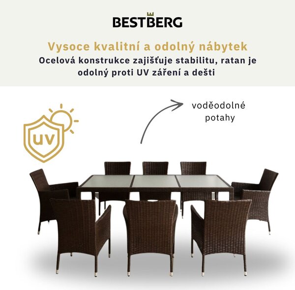 9dílný zahradní jídelní ratanový set s polstrováním BestBerg BBRF-81B / hnědá/béžová
