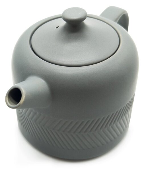 Porcelánová čajová souprava Agatha‘s Bester Hygge, matně šedá, konvice 0,9 l a 2 šálky, s nerezovým sítkem