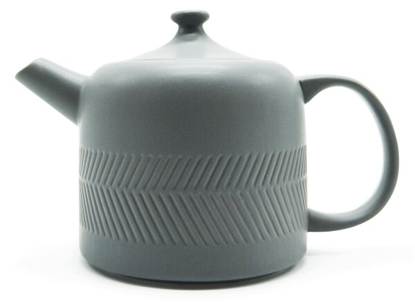 Porcelánová čajová souprava Agatha‘s Bester Hygge, matně šedá, konvice 0,9 l a 2 šálky, s nerezovým sítkem
