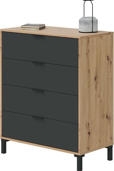 Komoda >ENZO< 4 zásuvky, Imitace dub Nodi / antracitov edá – 77,5 x 93,5 x 40 ( x V x H)