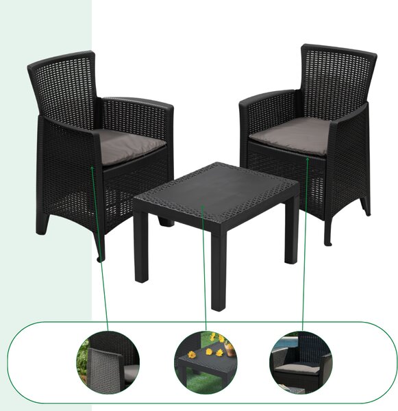 Zahradní set FOREST, 3-dílný, antracitová I.P.A.E-Progarden