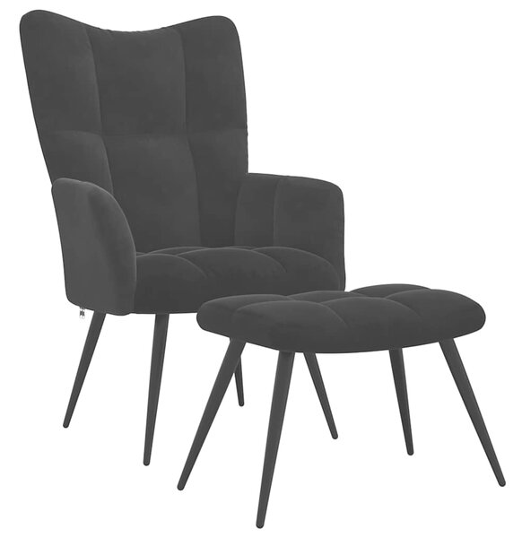 Relaxační křeslo s taburetkou černé sametové 328090