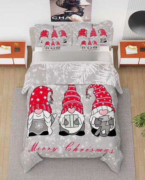 7dílné vánoční povlečení 140x200 – Vánoční skřítci Merry Christmas | Bavlna 80% | Prostěradlo 220x230 zdarma