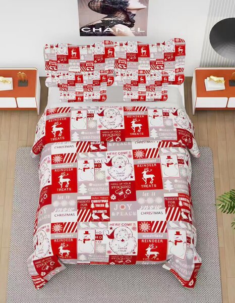 7dílné vánoční povlečení 140x200 – Santa Claus patchwork | Bavlna 80% | Prostěradlo 220x230 zdarma