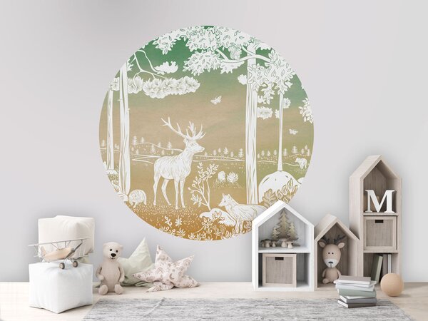 FUGU Designový kruh Lesní zvířata zelená obloha – Monochrome Forest Green Sky Rozměr: kruh 40 cm