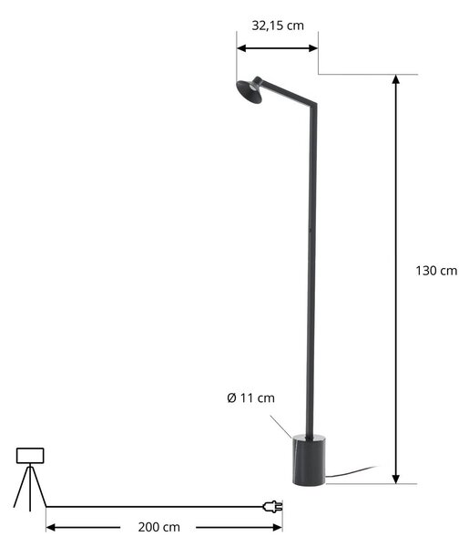 Lucande LED stojací lampa Steve, černá, 130 cm, stmívatelné, stmívatelný, Černá, Obývací pokoj / jídelna, kov, Moderní
