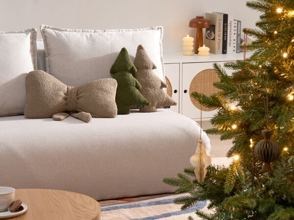 Sada 3 dekorativních polštářů WINTERLAND Buklé 30 x 35 cm 45 x 25 cm Taupe Vánoční vzor