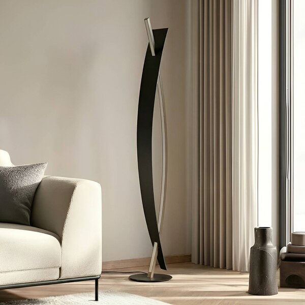 Lucande Stojací lampa LED Marija, černá, kov, výška 140 cm, stmívatelný, Černá, Obývací pokoj / jídelna, kov, Moderní