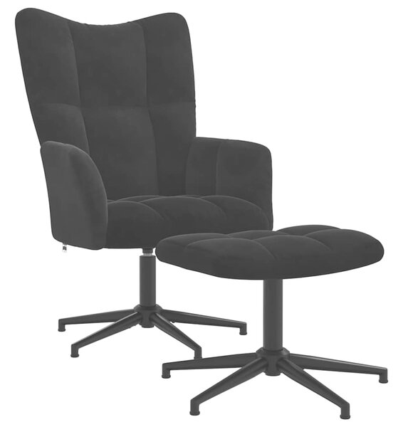 Relaxační křeslo se stoličkou černé samet 328112