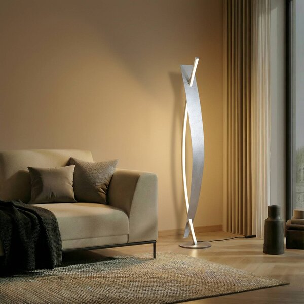 Lucande Stojací lampa LED Marija, stříbrná, stmívatelná, 140 cm, stmívatelný, Chrom / stříbro, Obývací pokoj / jídelna, kov, Moderní